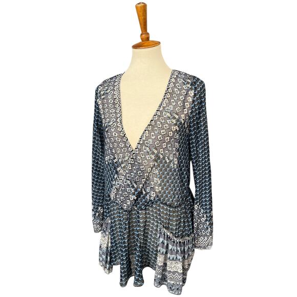 Free People Women Into The Mystic Sheer Boho Peasant Top Tunic Blue Size Medium - Picture 3 of 7